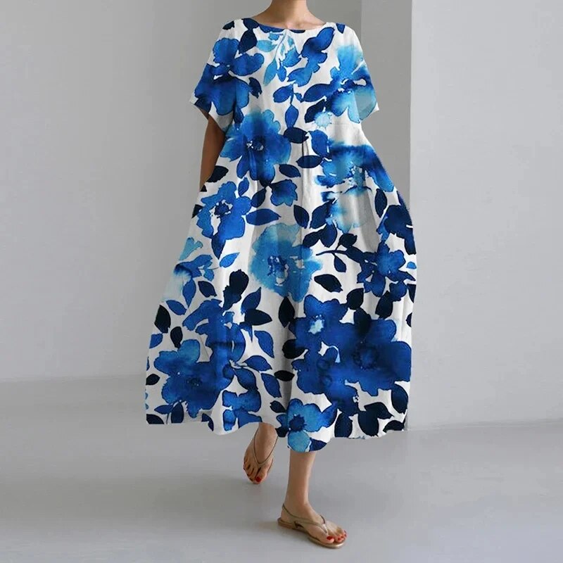 Floerns Abito da donna Plus Size Manica Corta A Line Stampa Floreale