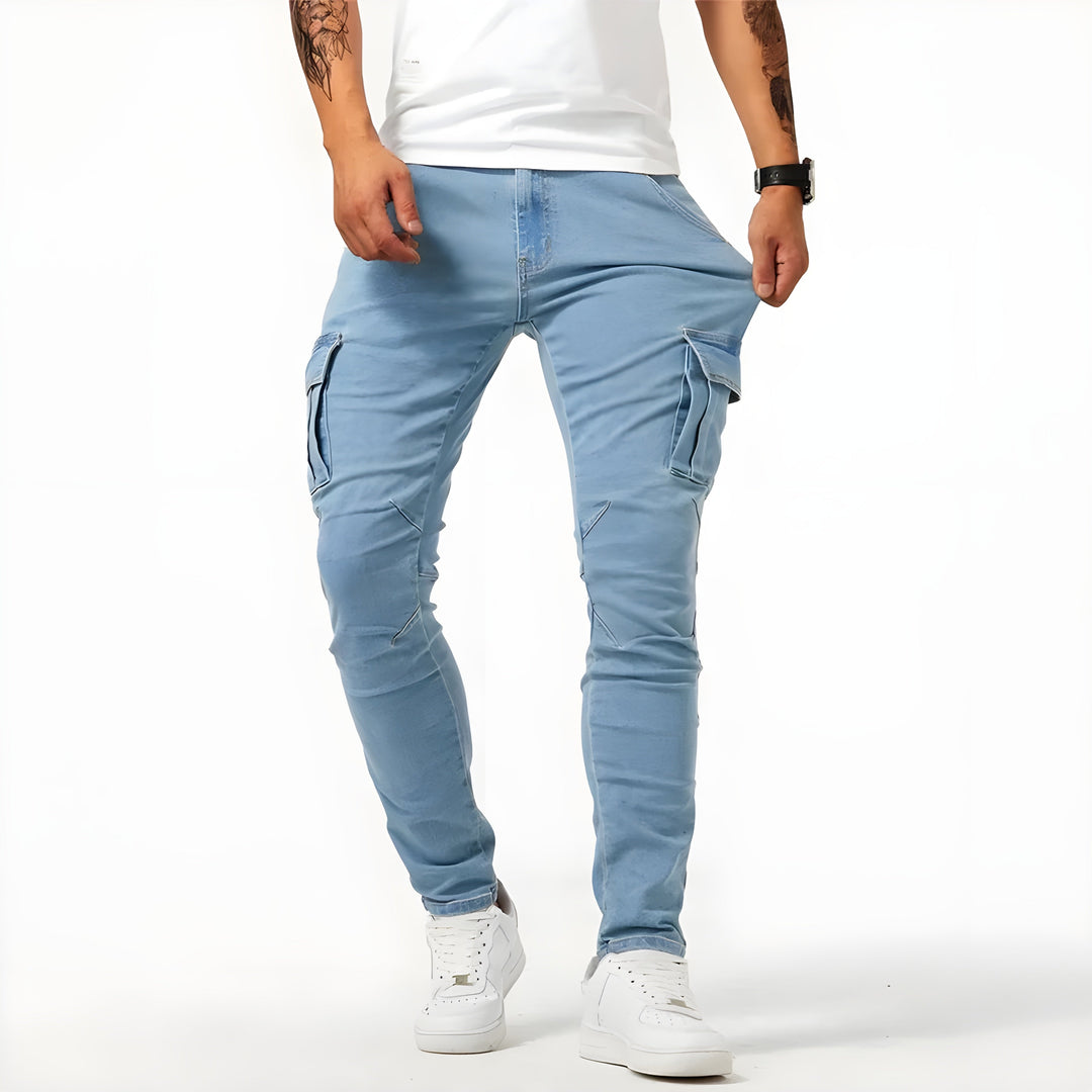 Pantaloni Cargo in Denim Elasticizzato