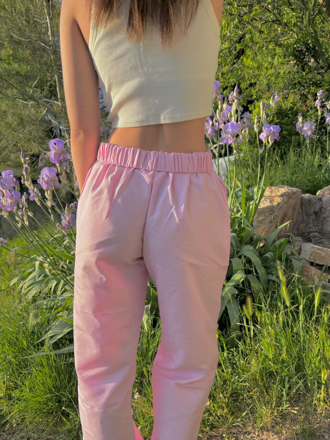 Anna™ - Pantaloni a Vita Alta in Cotone Lilla